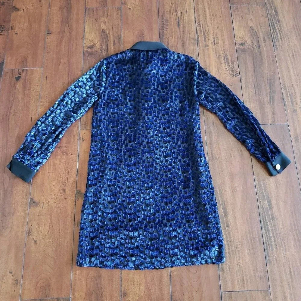 Michael Kors Womens Jaquard Silk Blend Shirt Dress Purple And Black Animal Print - Picture 7 of 16